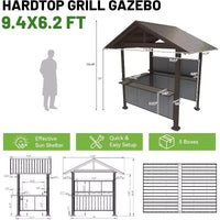 GDFStudio Harry Gazebo barbecue de terrasse à toit rigide en acier galvanisé avec étagères de rangement et système d'ombrage en résine