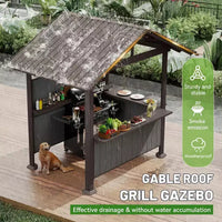 GDFStudio Harry Gazebo barbecue de terrasse à toit rigide en acier galvanisé avec étagères de rangement et système d'ombrage en résine
