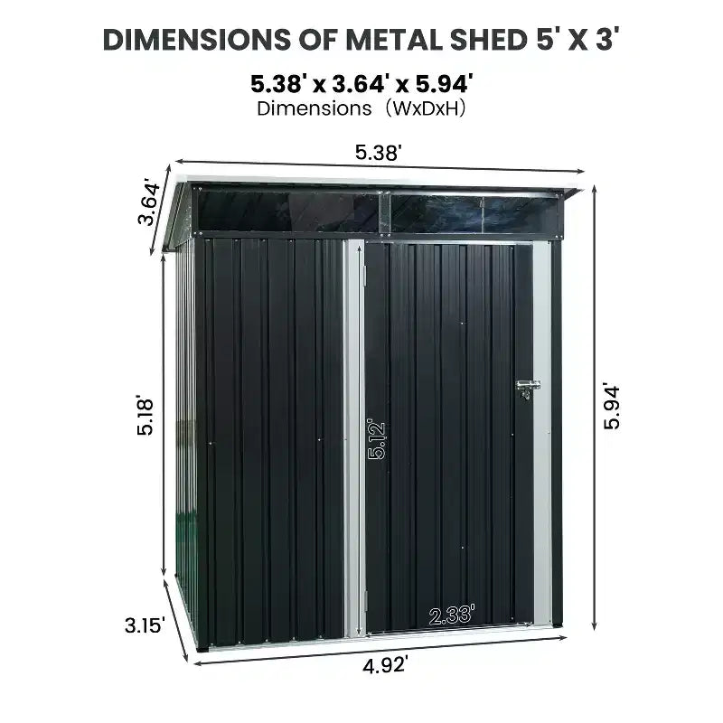 Abri de jardin extérieur en métal Mondawe 1,5 m x 0,9 m avec pente raide, panneau transparent et porte battante