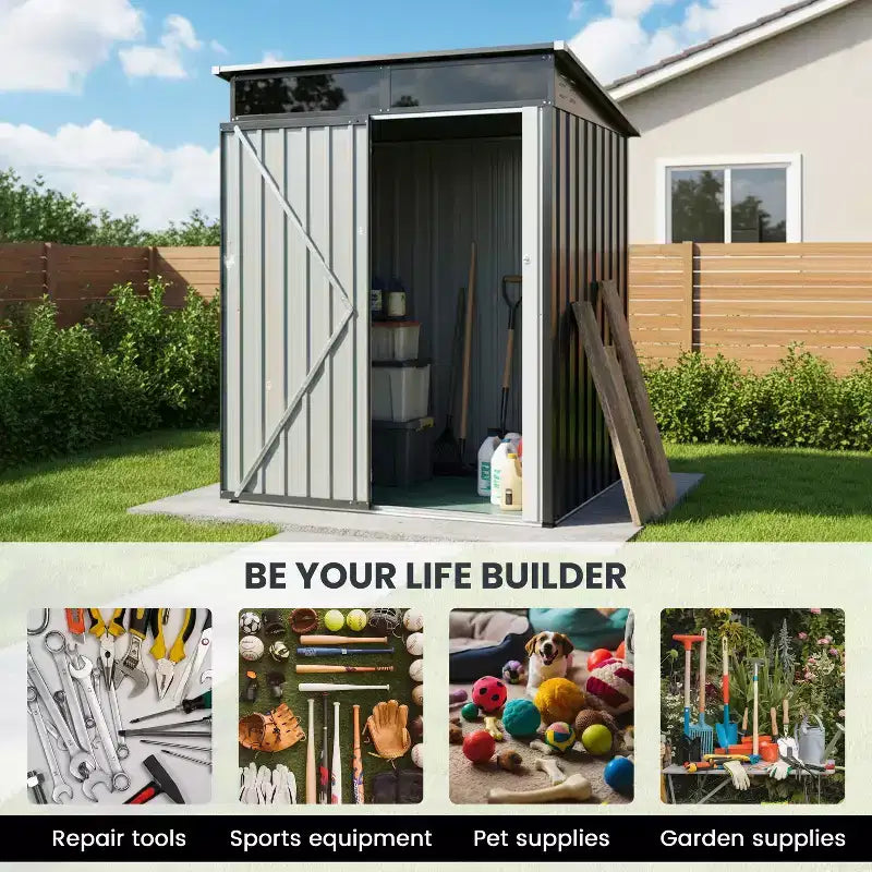 Abri de jardin extérieur en métal Mondawe 1,5 m x 0,9 m avec pente raide, panneau transparent et porte battante