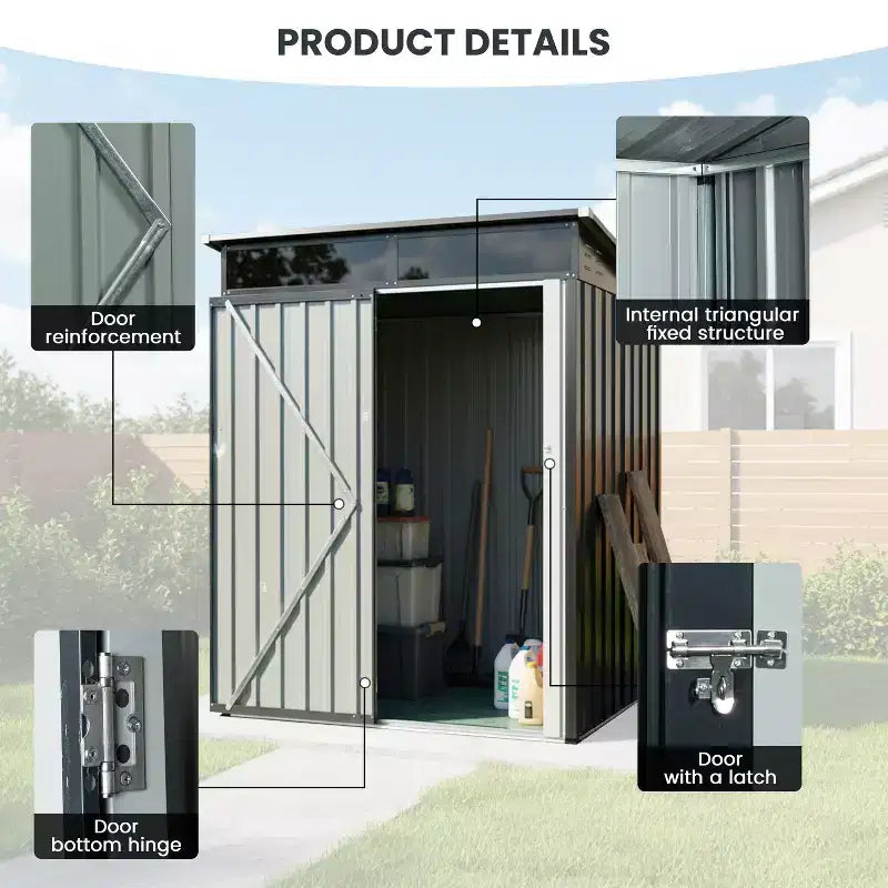 Abri de jardin extérieur en métal Mondawe 1,5 m x 0,9 m avec pente raide, panneau transparent et porte battante