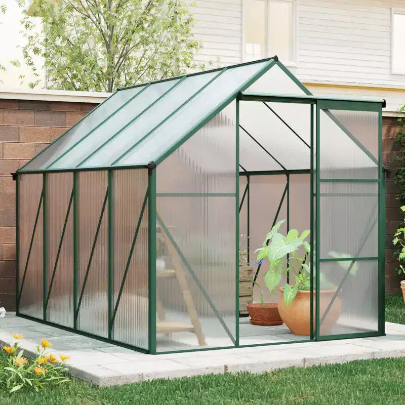 Mondawe Serre en polycarbonate 6x8 FT à base surélevée et ancrage en aluminium, serre à parcourir très résistante pour extérieur et arrière-cour