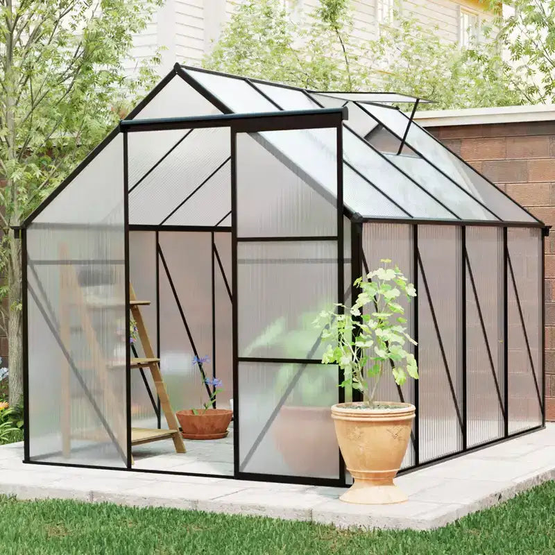 Mondawe Serre en polycarbonate 6x8 FT à base surélevée et ancrage en aluminium, serre à parcourir très résistante pour extérieur et arrière-cour