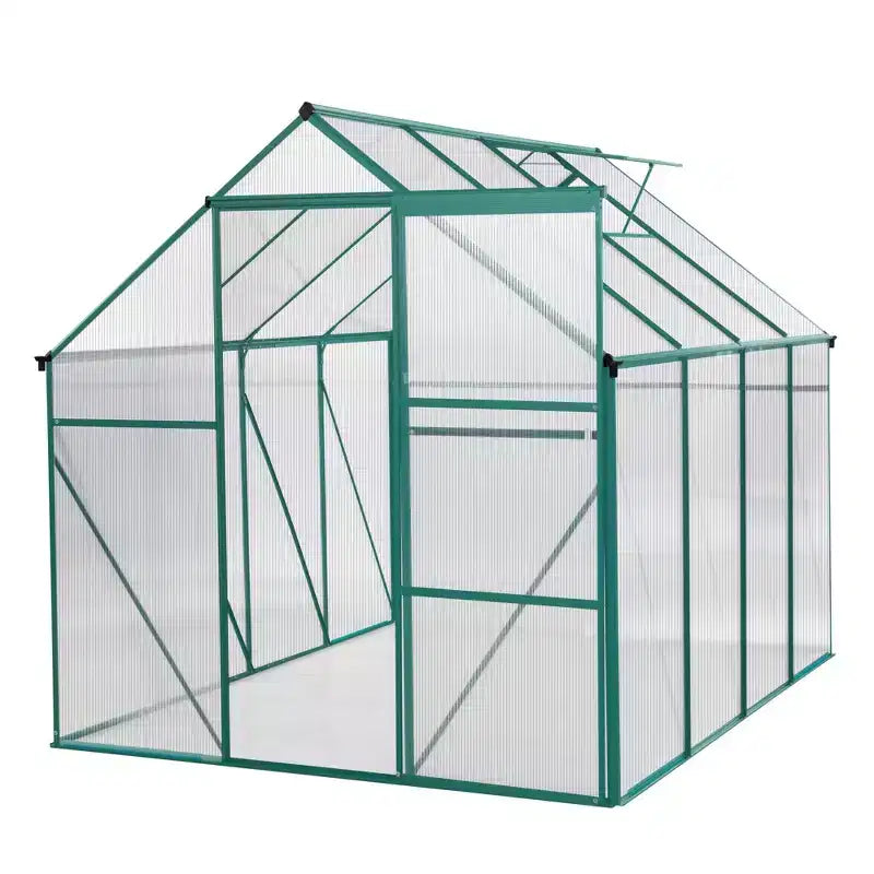 Mondawe Serre en polycarbonate 6x8 FT à base surélevée et ancrage en aluminium, serre à parcourir très résistante pour extérieur et arrière-cour