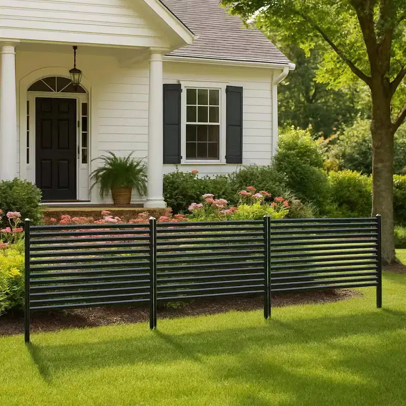 Brise-vue extérieur, clôture métallique 3 panneaux sans creuser, barrière décorative antirouille, protection de parterre de fleurs, pour patio, jardin et potager