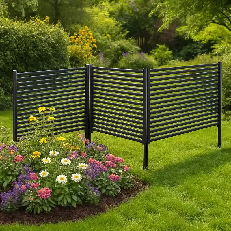 Brise-vue extérieur, clôture métallique 3 panneaux sans creuser, barrière décorative antirouille, protection de parterre de fleurs, pour patio, jardin et potager