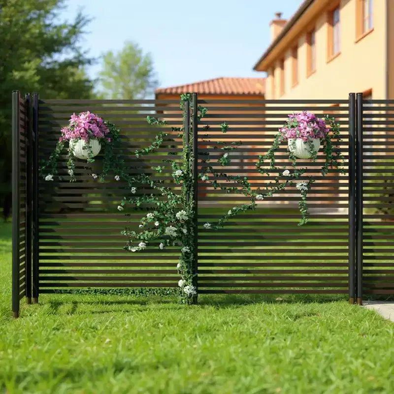 Brise-vue extérieur, clôture métallique 3 panneaux sans creuser, barrière décorative antirouille, protection de parterre de fleurs, pour patio, jardin et potager