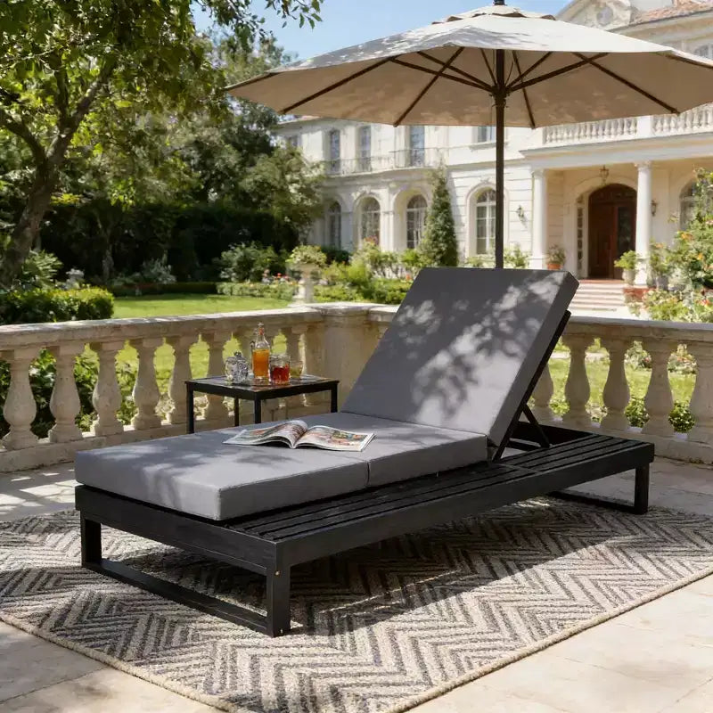 Christopher Knight Home Hudson Chaise longue de patio moderne en bois d'acacia, réglable sur 4 positions avec coussin