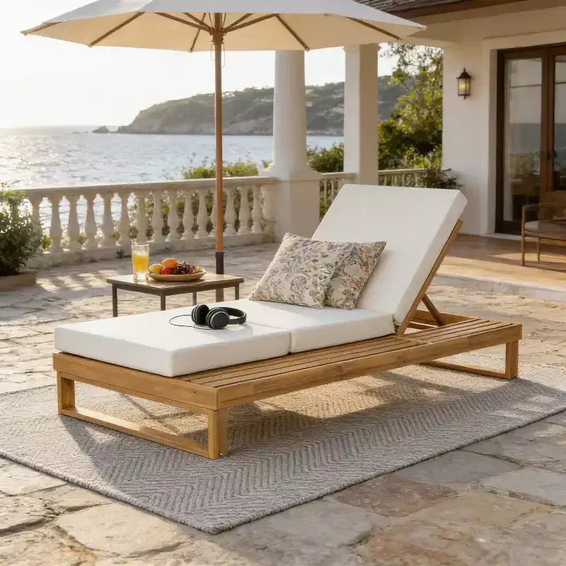 Christopher Knight Home Hudson Chaise longue de patio moderne en bois d'acacia, réglable sur 4 positions avec coussin