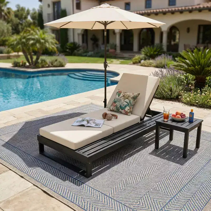 Christopher Knight Home Hudson Chaise longue de patio moderne en bois d'acacia, réglable sur 4 positions avec coussin