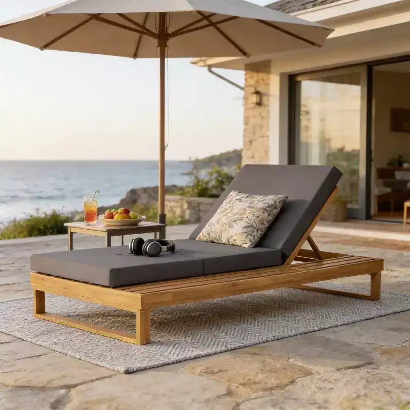 Christopher Knight Home Hudson Chaise longue de patio moderne en bois d'acacia, réglable sur 4 positions avec coussin