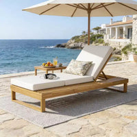 Christopher Knight Home Hudson Chaise longue de patio moderne en bois d'acacia, réglable sur 4 positions avec coussin