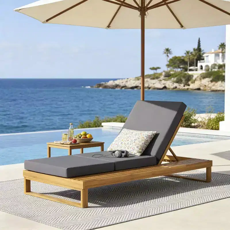 Christopher Knight Home Hudson Chaise longue de patio moderne en bois d'acacia, réglable sur 4 positions avec coussin