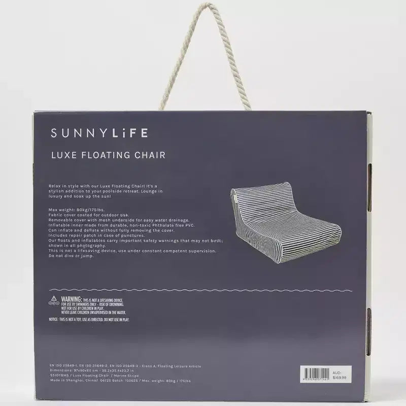 Sunnylife: Chaise flottante de luxe - Marine Navy Stripe - Transat gonflable de piscine