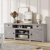 Meuble TV de ferme pour téléviseurs de 75/80 pouces, meuble de divertissement avec tiroirs de rangement et étagère ouverte, meuble console TV pour salon, chambre à coucher
