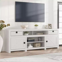 Meuble TV de ferme pour téléviseurs de 75/80 pouces, meuble de divertissement avec tiroirs de rangement et étagère ouverte, meuble console TV pour salon, chambre à coucher
