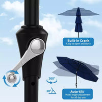 Grand parasol de terrasse à 3 niveaux de 2,7 m, parasol de table d'extérieur, 8 baleines, auvent ventilé, manivelle, plusieurs couleurs
