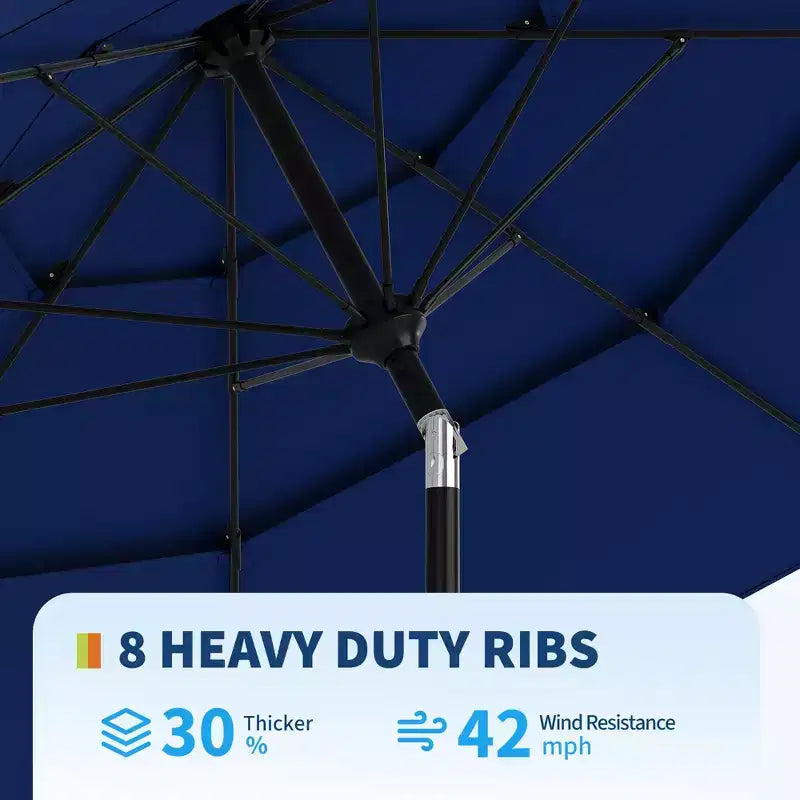Grand parasol de terrasse à 3 niveaux de 2,7 m, parasol de table d'extérieur, 8 baleines, auvent ventilé, manivelle, plusieurs couleurs