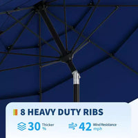 Grand parasol de terrasse à 3 niveaux de 2,7 m, parasol de table d'extérieur, 8 baleines, auvent ventilé, manivelle, plusieurs couleurs