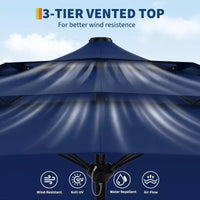 Grand parasol de terrasse à 3 niveaux de 2,7 m, parasol de table d'extérieur, 8 baleines, auvent ventilé, manivelle, plusieurs couleurs