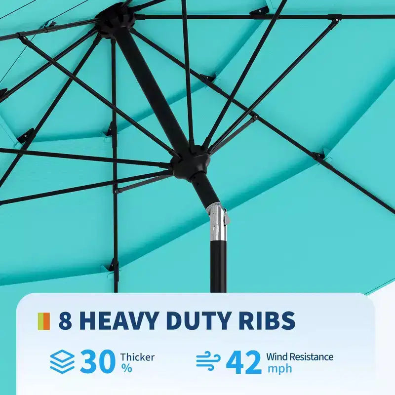Grand parasol de terrasse à 3 niveaux de 2,7 m, parasol de table d'extérieur, 8 baleines, auvent ventilé, manivelle, plusieurs couleurs