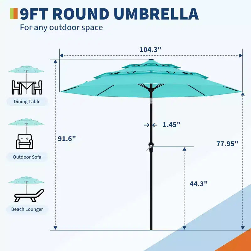 Grand parasol de terrasse à 3 niveaux de 2,7 m, parasol de table d'extérieur, 8 baleines, auvent ventilé, manivelle, plusieurs couleurs