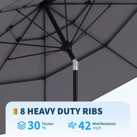 Grand parasol de terrasse à 3 niveaux de 2,7 m, parasol de table d'extérieur, 8 baleines, auvent ventilé, manivelle, plusieurs couleurs
