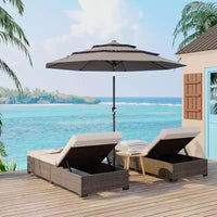 Grand parasol de terrasse à 3 niveaux de 2,7 m, parasol de table d'extérieur, 8 baleines, auvent ventilé, manivelle, plusieurs couleurs