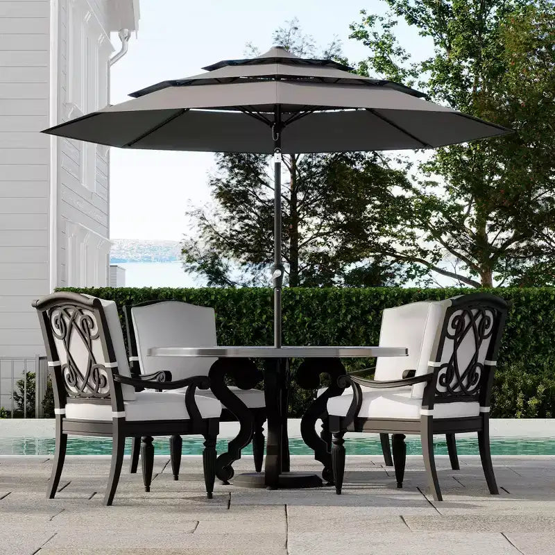 Heavy Duty 9ft 3Tier Patio Umbrella  Outdoor Table Parasol, 8 Ribs, Vented Canopy, Hand Crank, Multiple Colors