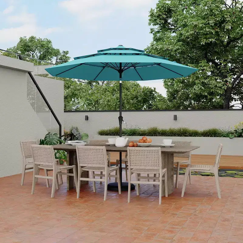 Grand parasol de terrasse à 3 niveaux de 2,7 m, parasol de table d'extérieur, 8 baleines, auvent ventilé, manivelle, plusieurs couleurs
