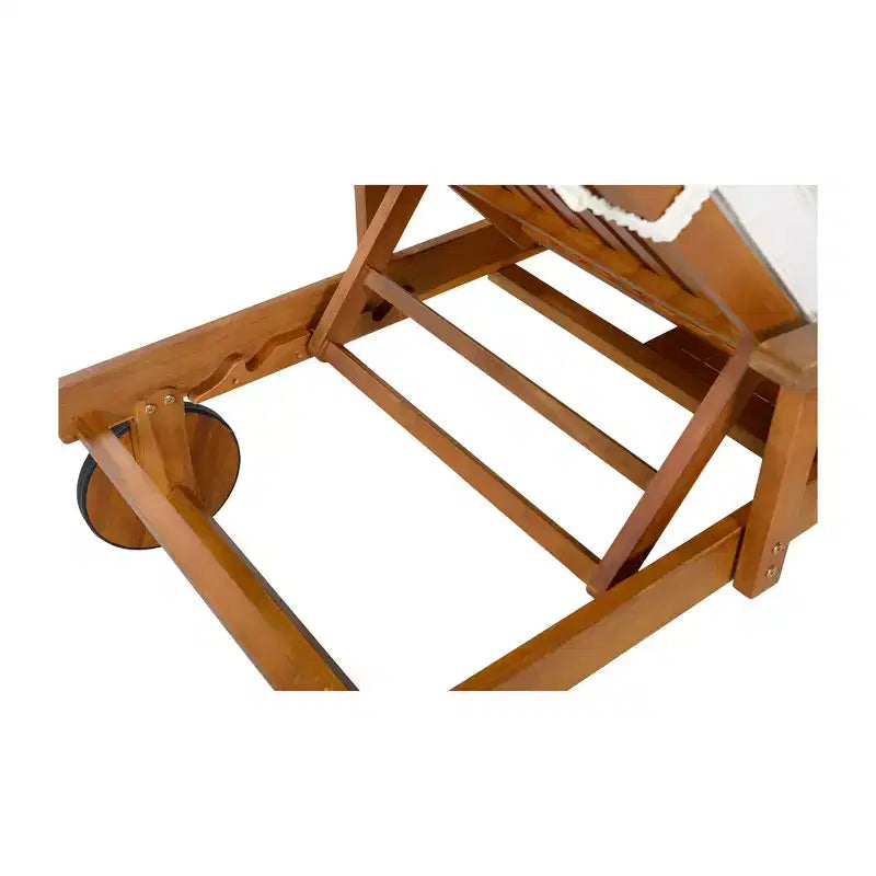 Whisen Chaise longue d'extérieur 77,5, chaise longue de patio, chaise longue de piscine avec cadre en bois d'acacia, dossier reglable, roues, retractable