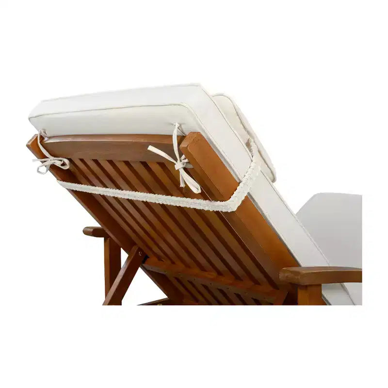 Whisen Chaise longue d'extérieur 77,5, chaise longue de patio, chaise longue de piscine avec cadre en bois d'acacia, dossier reglable, roues, retractable