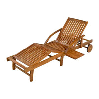 Whisen Chaise longue d'extérieur 77,5, chaise longue de patio, chaise longue de piscine avec cadre en bois d'acacia, dossier reglable, roues, retractable