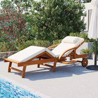 Whisen Chaise longue d'extérieur 77,5, chaise longue de patio, chaise longue de piscine avec cadre en bois d'acacia, dossier reglable, roues, retractable