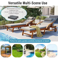 Whisen Chaise longue d'extérieur 77,5, chaise longue de patio, chaise longue de piscine avec cadre en bois d'acacia, dossier reglable, roues, retractable