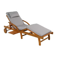 Whisen Chaise longue d'extérieur 77,5, chaise longue de patio, chaise longue de piscine avec cadre en bois d'acacia, dossier reglable, roues, retractable
