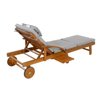 Whisen Chaise longue d'extérieur 77,5, chaise longue de patio, chaise longue de piscine avec cadre en bois d'acacia, dossier reglable, roues, retractable
