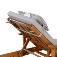 Whisen Chaise longue d'extérieur 77,5, chaise longue de patio, chaise longue de piscine avec cadre en bois d'acacia, dossier reglable, roues, retractable