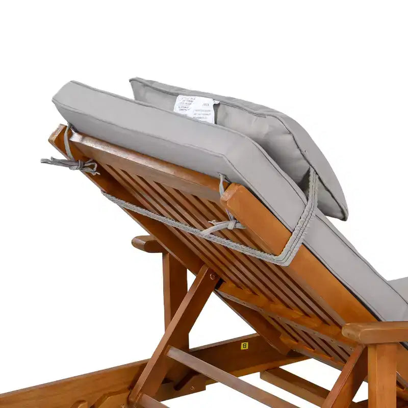 Whisen Chaise longue d'extérieur 77,5, chaise longue de patio, chaise longue de piscine avec cadre en bois d'acacia, dossier reglable, roues, retractable