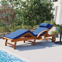 Whisen Chaise longue d'extérieur 77,5, chaise longue de patio, chaise longue de piscine avec cadre en bois d'acacia, dossier reglable, roues, retractable