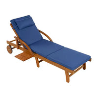 Whisen Chaise longue d'extérieur 77,5, chaise longue de patio, chaise longue de piscine avec cadre en bois d'acacia, dossier reglable, roues, retractable