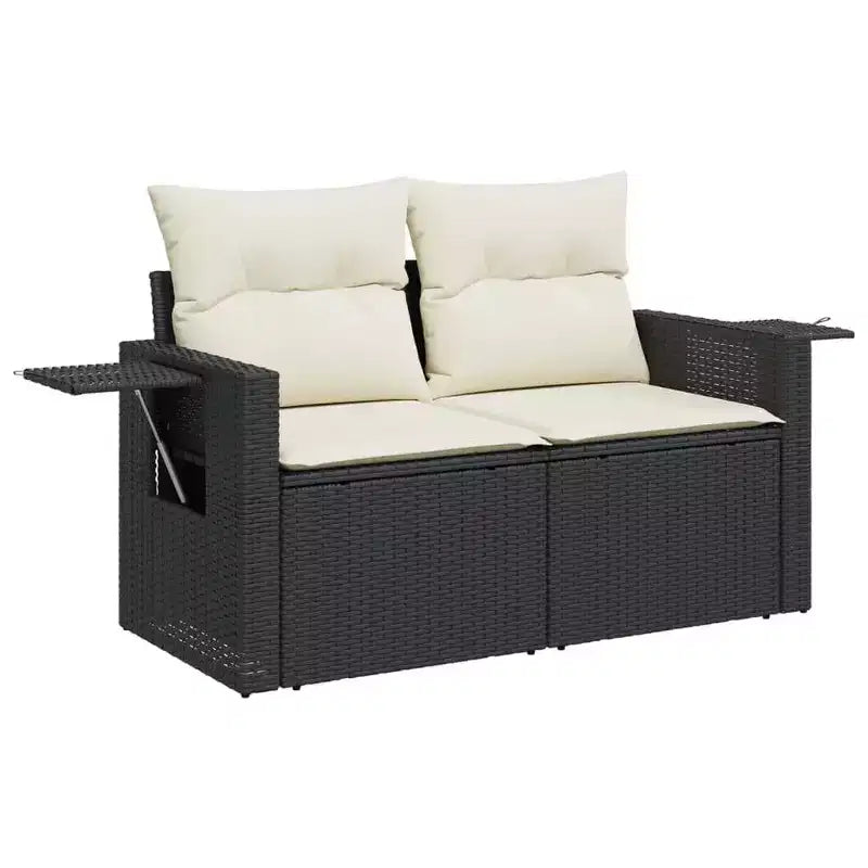 vidaXL Canapé de Jardin Noir, Blanc Crème