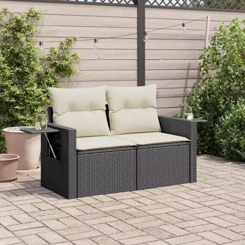 vidaXL Canapé de Jardin Noir, Blanc Crème