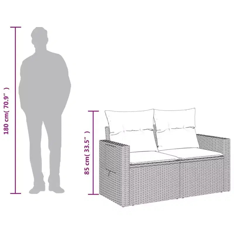 vidaXL Canapé de Jardin Noir, Blanc Crème