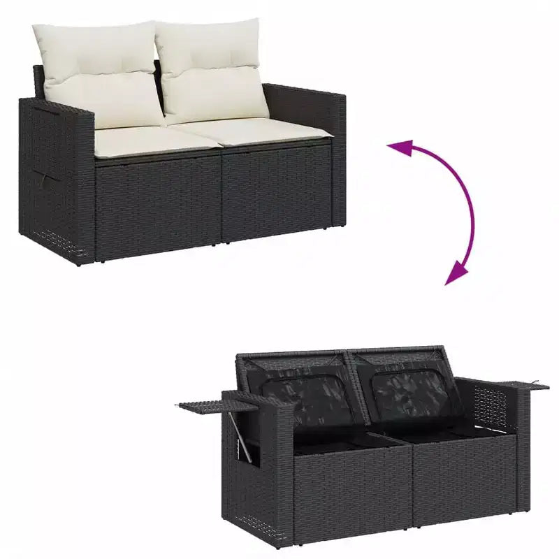 vidaXL Canapé de Jardin Noir, Blanc Crème