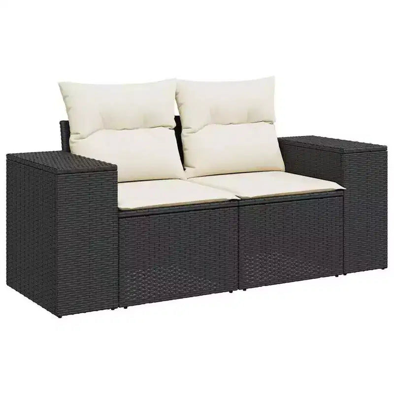 vidaXL Canapé de jardin noir et crème en résine tressée et acier thermolaqué