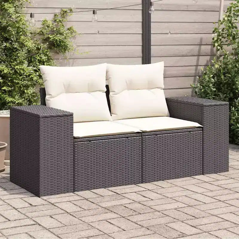 vidaXL Canapé de jardin noir et crème en résine tressée et acier thermolaqué