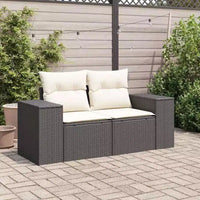 vidaXL Canapé de jardin noir et crème en résine tressée et acier thermolaqué