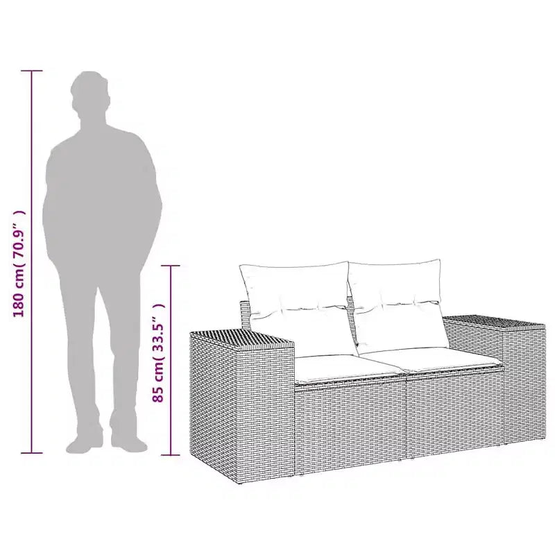 vidaXL Canapé de jardin noir et crème en résine tressée et acier thermolaqué