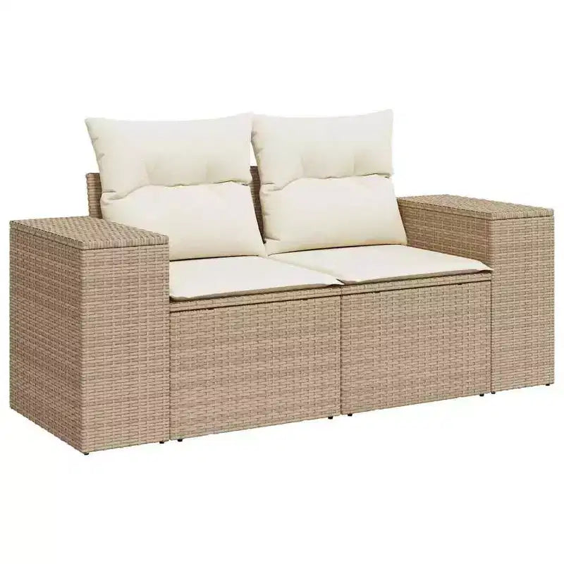 vidaXL Canapé de jardin beige en résine tressée poly, 2 places, pieds réglables